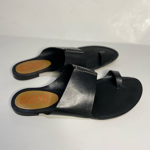 Michael Kors Black Leather Flat Open Toe Sandals Size 10M - Picture 5 of 11
